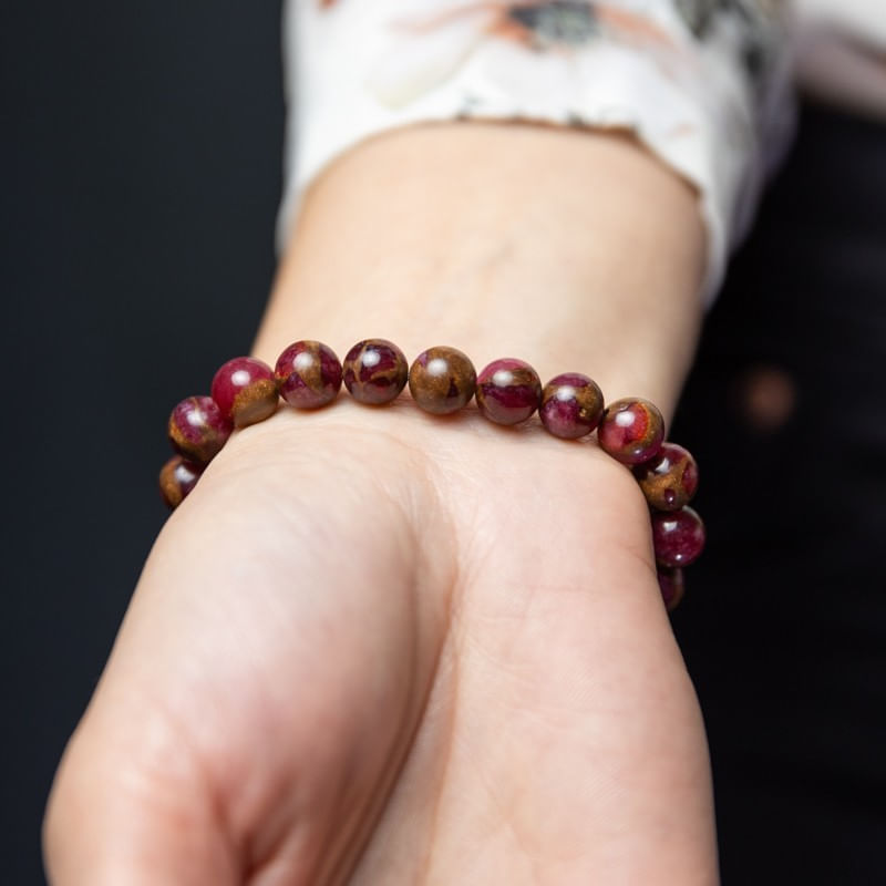 Fashion, accesorii si bijuterii - Femei - Bijuterii femei - Bratari femei - Bratara fete Karina din margele Cloisonne Rosii si Ochi de Tigru, margele de 8mm - Infinity.ro
