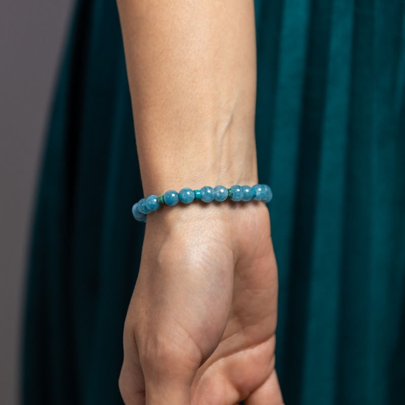 Fashion, accesorii si bijuterii - Femei - Bijuterii femei - Bratari femei - Bratara fete din pietre semipretioase de Jad Albastru si Distantiere Turcoaz, Gizel, margele de 6mm - Infinity.ro