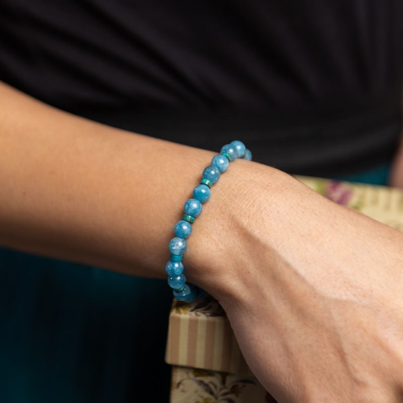 Fashion, accesorii si bijuterii - Femei - Bijuterii femei - Bratari femei - Bratara fete din pietre semipretioase de Jad Albastru si Distantiere Turcoaz, Gizel, margele de 6mm - Infinity.ro