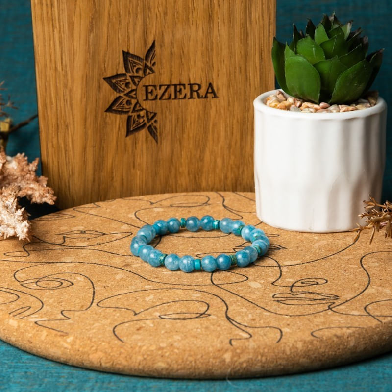 Fashion, accesorii si bijuterii - Femei - Bijuterii femei - Bratari femei - Bratara fete din pietre semipretioase de Jad Albastru si Distantiere Turcoaz, Gizel, margele de 6mm - Infinity.ro