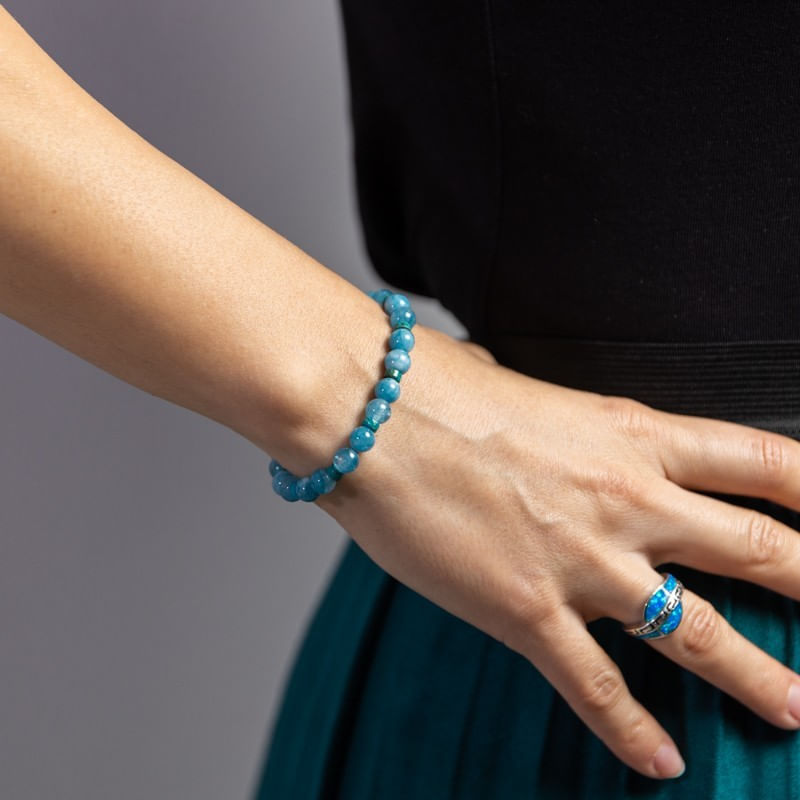 Fashion, accesorii si bijuterii - Femei - Bijuterii femei - Bratari femei - Bratara fete din pietre semipretioase de Jad Albastru si Distantiere Turcoaz, Gizel, margele de 6mm - Infinity.ro