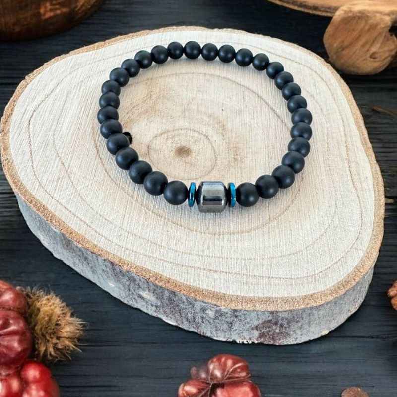 Fashion, accesorii si bijuterii - Barbati - Bijuterii barbati - Bratari barbati - Bratara barbati handmade din pietre de onix mat si hematit, Gaston - Infinity.ro