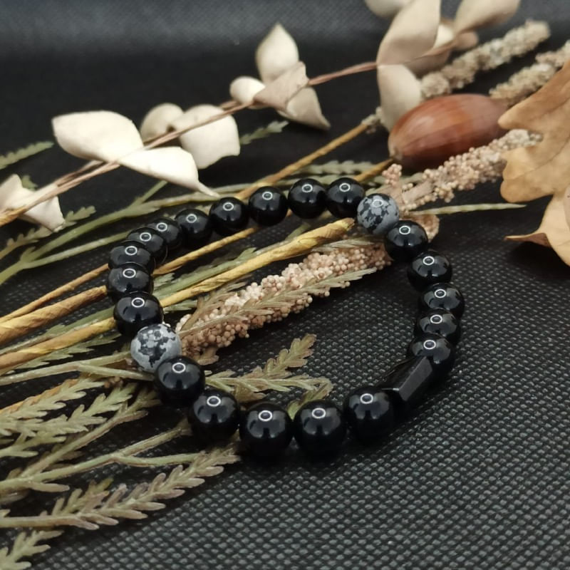 Fashion, accesorii si bijuterii - Barbati - Bijuterii barbati - Bratari barbati - Bratara barbati pietre naturale de Turmalina si Snow Flake Obsidian, Adal, margele de 8mm - Infinity.ro
