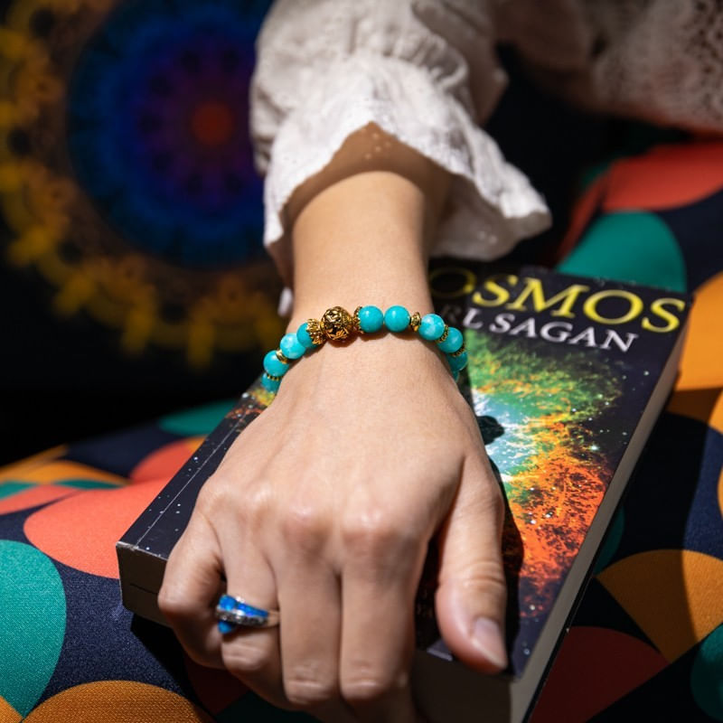 Fashion, accesorii si bijuterii - Femei - Bijuterii femei - Bratari femei - Indra, bratara dama realizata manual din cristale de Amazonit cu accesorii aurii - Infinity.ro