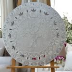 Casa si Gradina - Decoratiuni - Tablouri - Tablou Mandala Unicat pictat manual in culori alb-gri-argintiu, cu Copacul Vietii si oglinzi, 60 cm - Infinity.ro