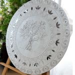 Casa si Gradina - Decoratiuni - Tablouri - Tablou Mandala Unicat pictat manual in culori alb-gri-argintiu, cu Copacul Vietii si oglinzi, 60 cm - Infinity.ro