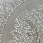 Casa si Gradina - Decoratiuni - Tablouri - Tablou Mandala Unicat pictat manual in culori alb-gri-argintiu, cu Copacul Vietii si oglinzi, 60 cm - Infinity.ro