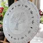 Casa si Gradina - Decoratiuni - Tablouri - Tablou Mandala Unicat pictat manual in culori alb-gri-argintiu, cu Copacul Vietii si oglinzi, 60 cm - Infinity.ro