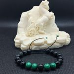 Fashion, accesorii si bijuterii - Barbati - Bijuterii barbati - Bratari barbati - Bratara cu snur barbati, Ziva, din pietre semipretioase de obsidian si malachit, margele de 8mm - Infinity.ro