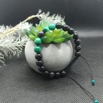 Fashion, accesorii si bijuterii - Barbati - Bijuterii barbati - Bratari barbati - Bratara cu snur barbati, Ziva, din pietre semipretioase de obsidian si malachit, margele de 8mm - Infinity.ro
