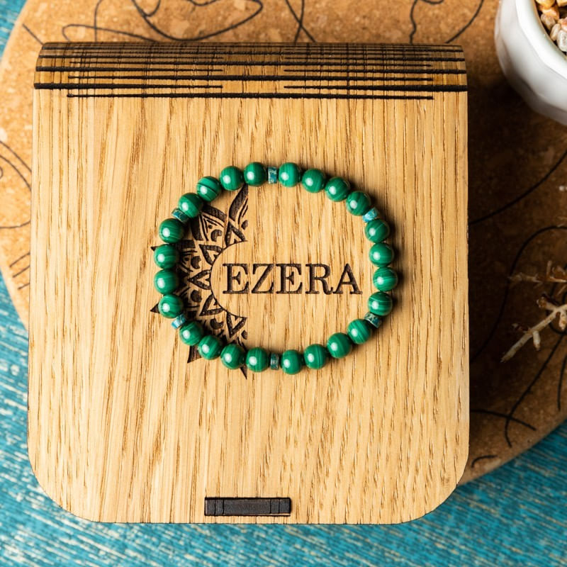 Fashion, accesorii si bijuterii - Femei - Bijuterii femei - Bratari femei - Bratara Malachit pentru femei, realizata manual, Nayan, sfere de 6mm - Infinity.ro