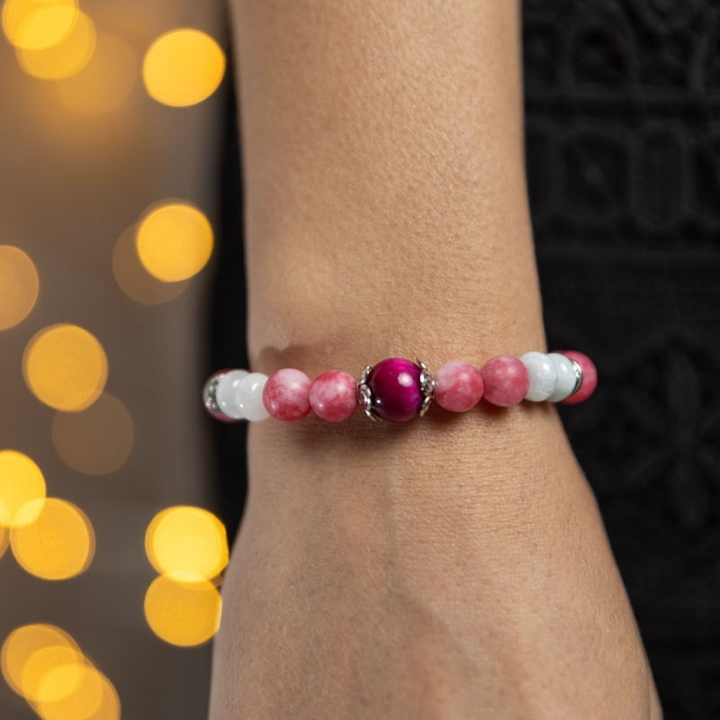 Fashion, accesorii si bijuterii - Femei - Bijuterii femei - Bratari femei - Bratara Kate din cristale de Rodocrozit, Morganit si Ochi de Tigru - Infinity.ro