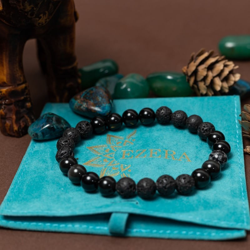 Fashion, accesorii si bijuterii - Barbati - Bijuterii barbati - Bratari barbati - Bratara barbati Amir din pietre semipretioase de Obsidian si Lava, margele de 8mm - Infinity.ro