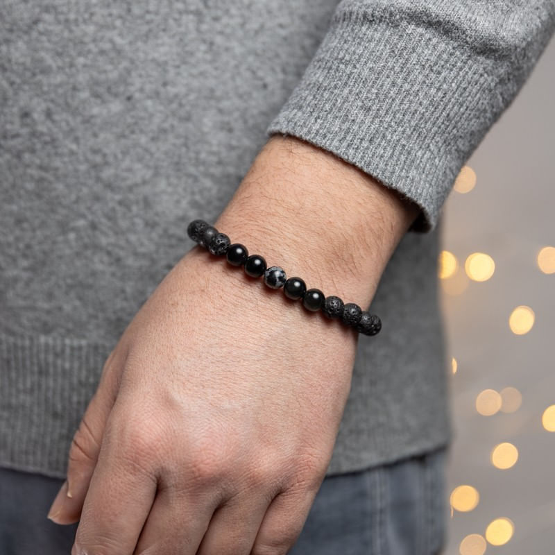 Fashion, accesorii si bijuterii - Barbati - Bijuterii barbati - Bratari barbati - Bratara barbati Amir din pietre semipretioase de Obsidian si Lava, margele de 8mm - Infinity.ro