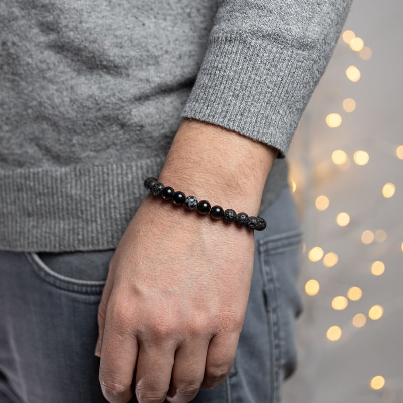 Fashion, accesorii si bijuterii - Barbati - Bijuterii barbati - Bratari barbati - Bratara barbati Amir din pietre semipretioase de Obsidian si Lava, margele de 8mm - Infinity.ro