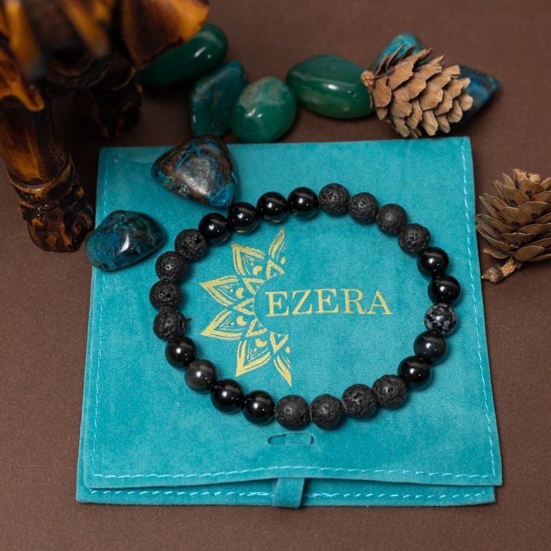 Fashion, accesorii si bijuterii - Barbati - Bijuterii barbati - Bratari barbati - Bratara barbati Amir din pietre semipretioase de Obsidian si Lava, margele de 8mm - Infinity.ro