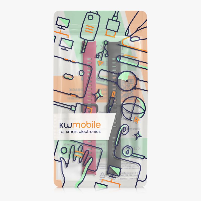 Laptop, Telefoane si Tablete - Wearables si gadgeturi - Wearables - Accesorii wearables - Set 2 curele pentru bratara fitness Kwmobile pentru Huawei Band 4, curea reglabila, silicon, negru, rosu - Infinity.ro
