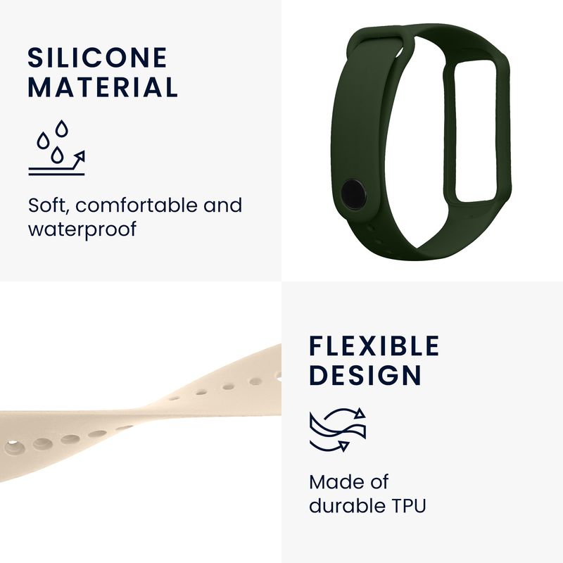 Laptop, Telefoane si Tablete - Wearables si gadgeturi - Wearables - Accesorii wearables - Set 2 curele pentru bratara fitness Kwmobile pentru Amazfit Band 7, curea reglabila, silicon, verde, bej - Infinity.ro