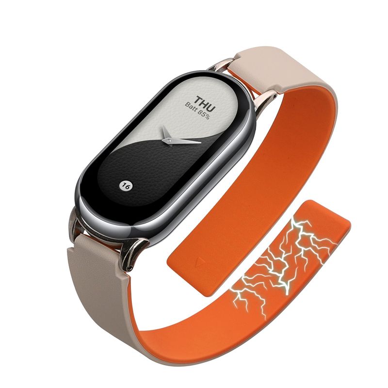 Laptop, Telefoane si Tablete - Wearables si gadgeturi - Wearables - Accesorii wearables - Curea Kwmobile pentru Xiaomi Smart Band 10, Smart Band 9, Smart Band 8, inchidere magnetica, silicon, alb, portocaliu - Infinity.ro