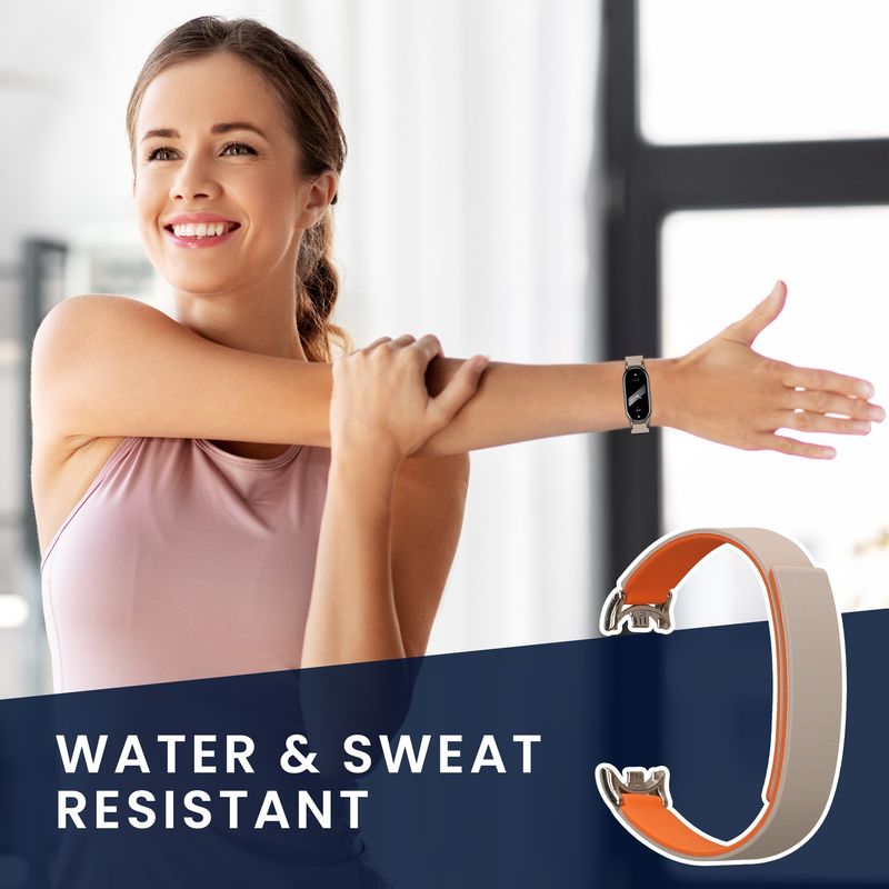 Laptop, Telefoane si Tablete - Wearables si gadgeturi - Wearables - Accesorii wearables - Curea Kwmobile pentru Xiaomi Smart Band 10, Smart Band 9, Smart Band 8, inchidere magnetica, silicon, alb, portocaliu - Infinity.ro