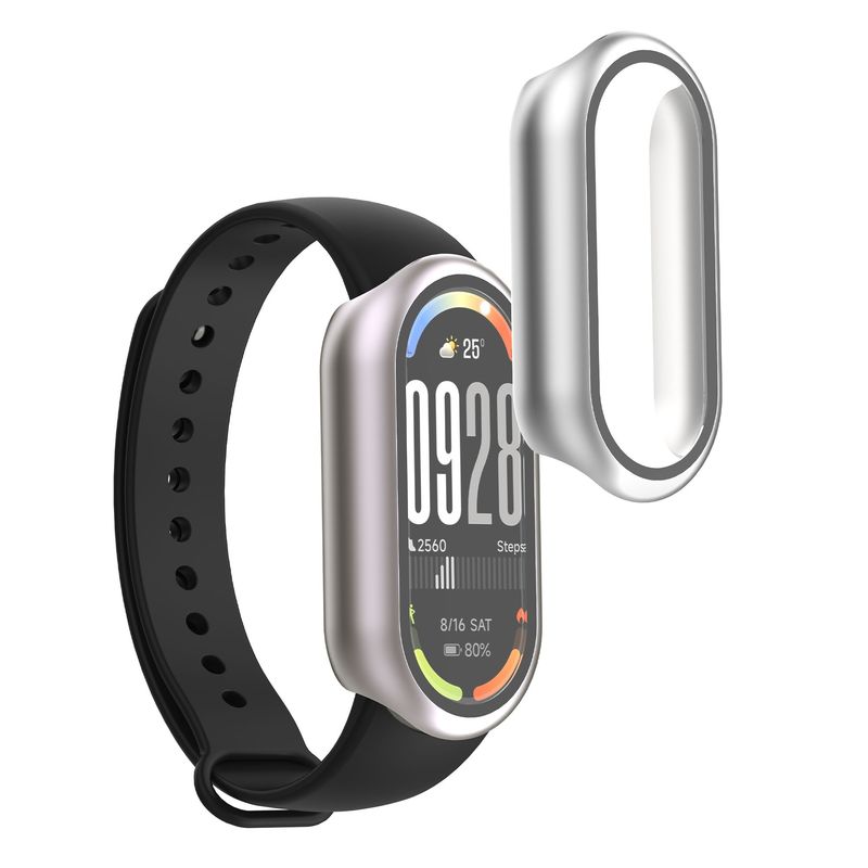 Laptop, Telefoane si Tablete - Wearables si gadgeturi - Wearables - Accesorii wearables - Set 2 huse Kwmobile pentru Xiaomi Smart Band 10, protectie la zgarieturi, sticla securizata, plastic, argintiu, roz - Infinity.ro