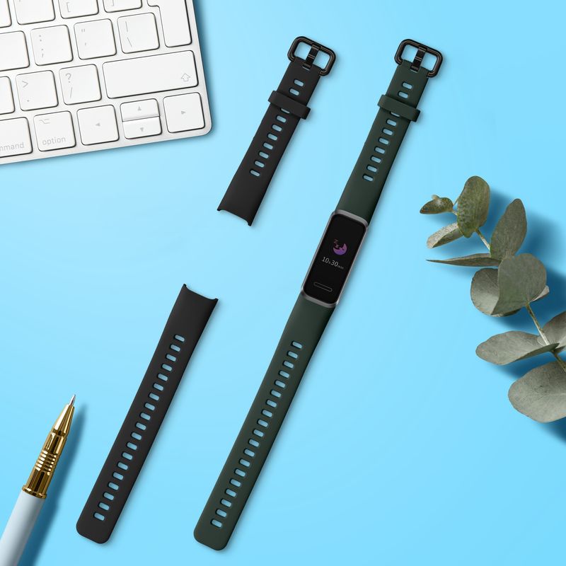 Laptop, Telefoane si Tablete - Wearables si gadgeturi - Wearables - Accesorii wearables - Set 2 curele pentru bratara fitness Kwmobile pentru Huawei Band 4, curea reglabila, silicon, negru, verde - Infinity.ro