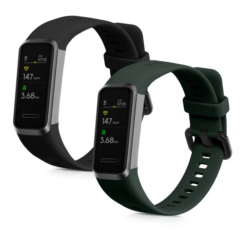 Laptop, Telefoane si Tablete - Wearables si gadgeturi - Wearables - Accesorii wearables - Set 2 curele pentru bratara fitness Kwmobile pentru Huawei Band 4, curea reglabila, silicon, negru, verde - Infinity.ro