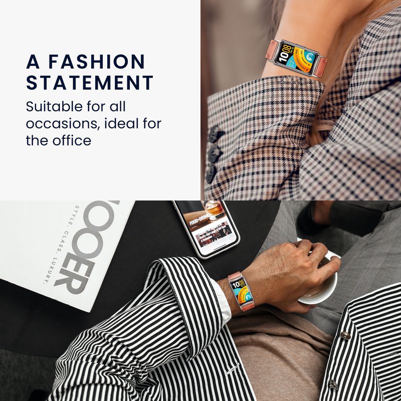 Laptop, Telefoane si Tablete - Wearables si gadgeturi - Wearables - Accesorii wearables - Curea pentru bratara fitness Kwmobile pentru Huawei Band 11, Band 11 Pro, curea reglabila, piele naturala, roz - Infinity.ro