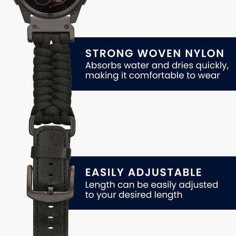 Laptop, Telefoane si Tablete - Wearables si gadgeturi - Wearables - Accesorii wearables - Curea smartwatch Kwmobile pentru Garmin 22 mm Fenix 8 47 mm, Tactix 8 47 mm, Instinct 45 mm, Epix, nailon, negru - Infinity.ro