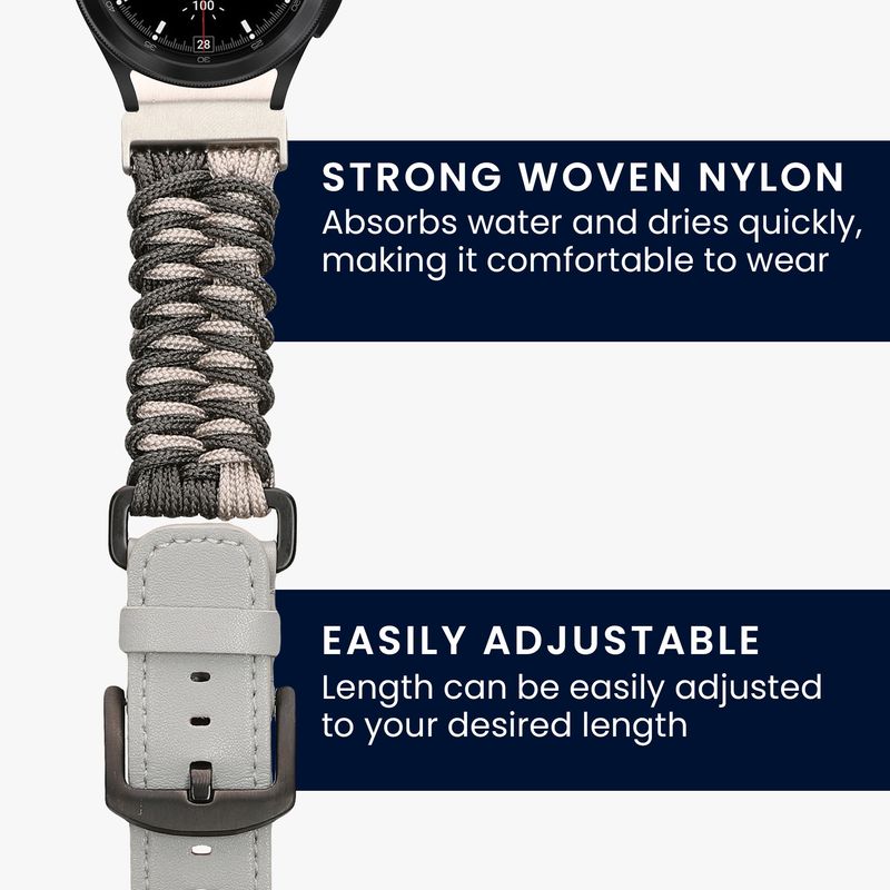 Laptop, Telefoane si Tablete - Wearables si gadgeturi - Wearables - Accesorii wearables - Curea Kwmobile pentru Samsung Galaxy Watch 4, Galaxy Watch 5, Galaxy Watch 6, Galaxy Watch 7, reglabila, nailon, bej/gri - Infinity.ro
