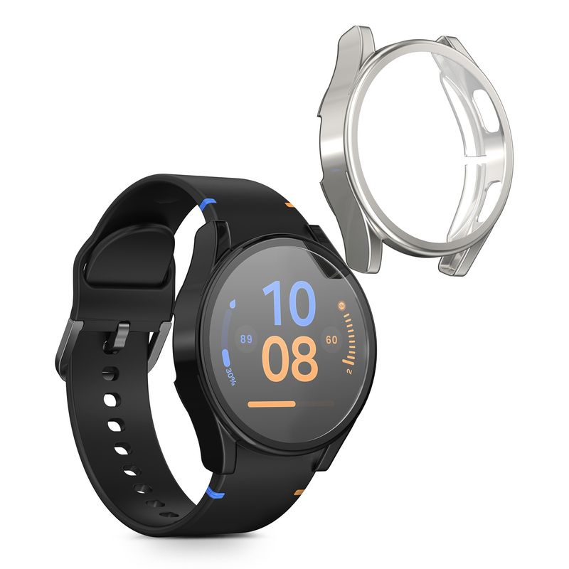 Laptop, Telefoane si Tablete - Wearables si gadgeturi - Wearables - Accesorii wearables - Set 2 huse smartwatch Kwmobile pentru Samsung Galaxy Watch FE 40 mm, antizgarieturi, flexibil, silicon, negru, argintiu - Infinity.ro