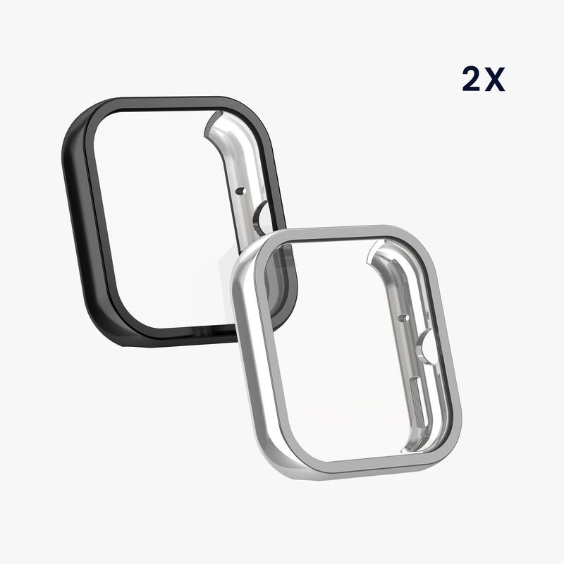 Laptop, Telefoane si Tablete - Wearables si gadgeturi - Wearables - Accesorii wearables - Set 2 huse smartwatch Kwmobile pentru Xiaomi Redmi Watch 4, antizgarieturi, flexibil, silicon, negru, argintiu - Infinity.ro