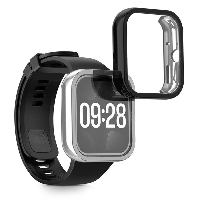 Laptop, Telefoane si Tablete - Wearables si gadgeturi - Wearables - Accesorii wearables - Set 2 huse smartwatch Kwmobile pentru Xiaomi Redmi Watch 4, antizgarieturi, flexibil, silicon, negru, argintiu - Infinity.ro
