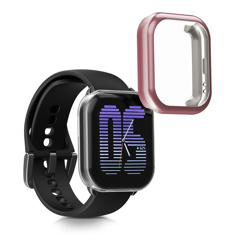 Laptop, Telefoane si Tablete - Wearables si gadgeturi - Wearables - Accesorii wearables - Set 2 huse smartwatch Kwmobile pentru Amazfit Active (A2211), antizgarieturi, flexibil, silicon, transparent, roz - Infinity.ro