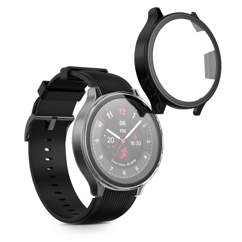 Laptop, Telefoane si Tablete - Wearables si gadgeturi - Wearables - Accesorii wearables - Set 2 huse smartwatch Kwmobile pentru OnePlus, OPPO Watch 2, OPPO Watch X, sticla temperata, plastic, transparent, negru - Infinity.ro