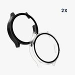 Laptop, Telefoane si Tablete - Wearables si gadgeturi - Wearables - Accesorii wearables - Set 2 huse smartwatch Kwmobile pentru OnePlus, OPPO Watch 2, OPPO Watch X, sticla temperata, plastic, transparent, negru - Infinity.ro