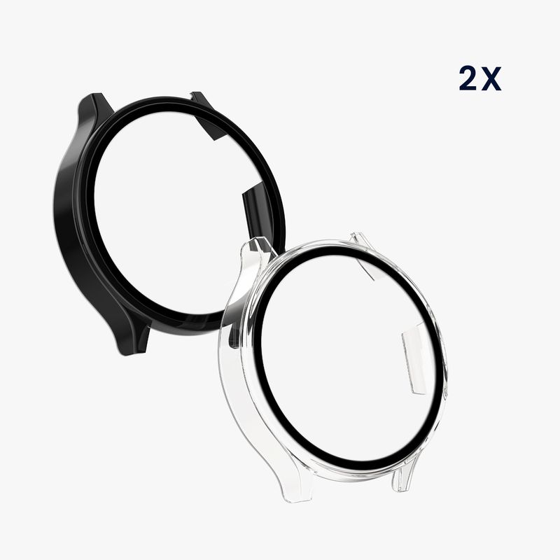 Laptop, Telefoane si Tablete - Wearables si gadgeturi - Wearables - Accesorii wearables - Set 2 huse smartwatch Kwmobile pentru OnePlus, OPPO Watch 2, OPPO Watch X, sticla temperata, plastic, transparent, negru - Infinity.ro