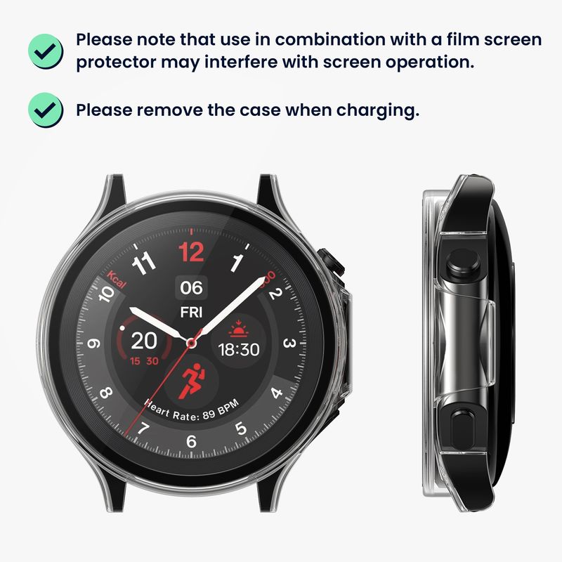 Laptop, Telefoane si Tablete - Wearables si gadgeturi - Wearables - Accesorii wearables - Set 2 huse smartwatch Kwmobile pentru OnePlus, OPPO Watch 2, OPPO Watch X, sticla temperata, plastic, transparent, negru - Infinity.ro