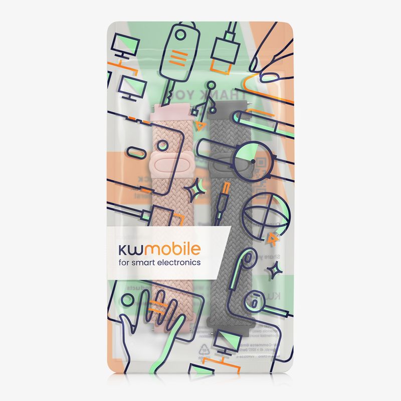 Laptop, Telefoane si Tablete - Wearables si gadgeturi - Wearables - Accesorii wearables - Set 2 curele pentru smartwatch Kwmobile pentru Nothing CMF Watch Pro 2, CMF Watch Pro, curea reglabila, nailon, gri, roz - Infinity.ro
