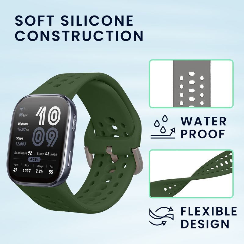 Laptop, Telefoane si Tablete - Wearables si gadgeturi - Wearables - Accesorii wearables - Set 2 curele pentru smartwatch Kwmobile pentru Amazfit Bip 6, curea reglabila, silicon, verde, gri - Infinity.ro