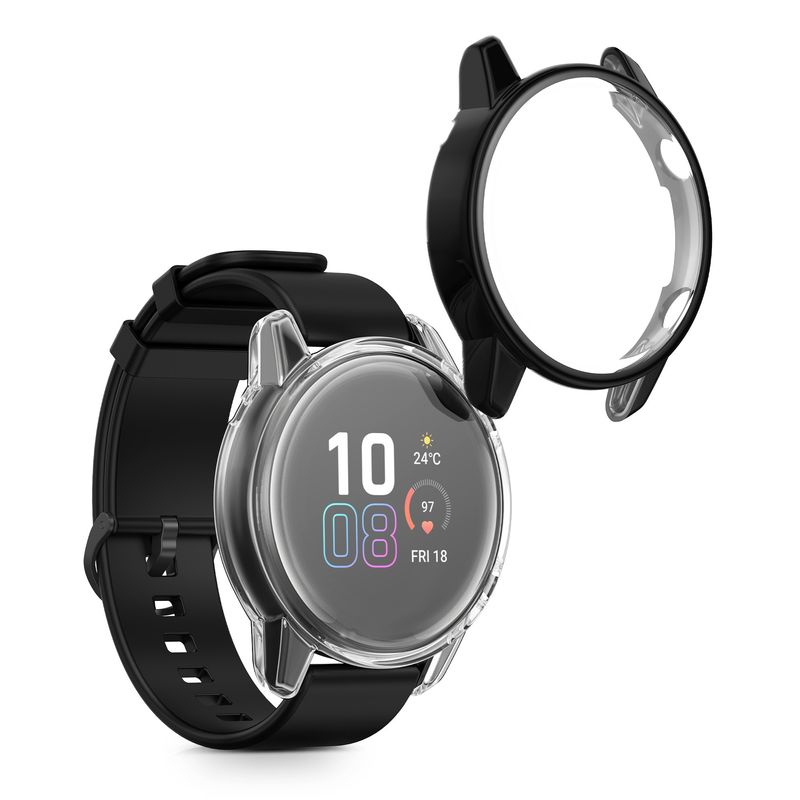 Laptop, Telefoane si Tablete - Wearables si gadgeturi - Wearables - Accesorii wearables - Set 2 huse smartwatch Kwmobile pentru Honor Magic Watch 2 46 mm, antizgarieturi, flexibil, silicon, transparent, negru - Infinity.ro