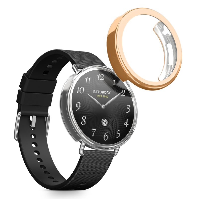 Laptop, Telefoane si Tablete - Wearables si gadgeturi - Wearables - Accesorii wearables - Set 2 huse smartwatch Kwmobile pentru Xiaomi Watch S4 41 mm, antizgarieturi, flexibil, silicon, auriu, transparent - Infinity.ro