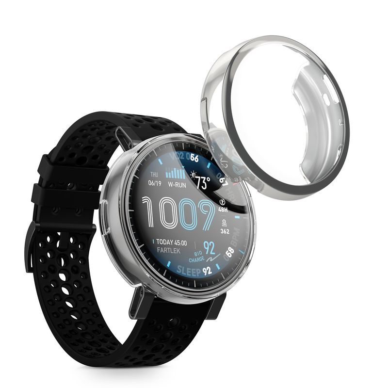 Laptop, Telefoane si Tablete - Wearables si gadgeturi - Wearables - Accesorii wearables - Set 2 huse smartwatch Kwmobile pentru Amazfit Active Max A2557, antizgarieturi, flexibil, silicon, argintiu, transparent - Infinity.ro