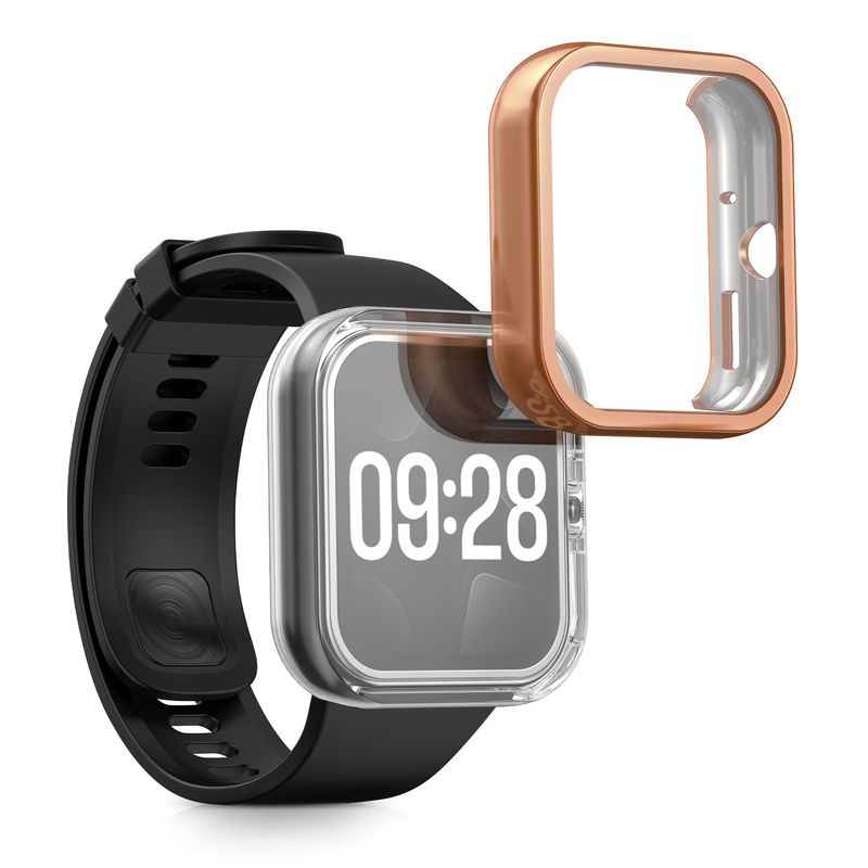 Laptop, Telefoane si Tablete - Wearables si gadgeturi - Wearables - Accesorii wearables - Set 2 huse smartwatch Kwmobile pentru Xiaomi Redmi Watch 4, antizgarieturi, flexibil, silicon, transparent, auriu - Infinity.ro