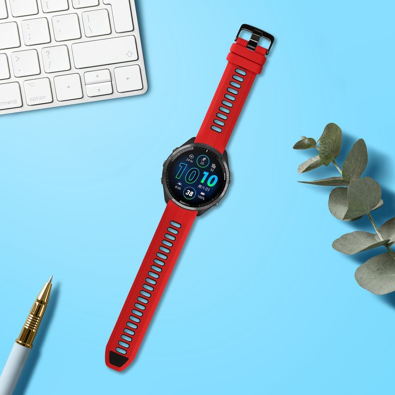 Laptop, Telefoane si Tablete - Wearables si gadgeturi - Wearables - Accesorii wearables - Curea pentru smartwatch Kwmobile pentru Garmin Forerunner 965, 955, 945, 745, curea reglabila, silicon, rosu, negru - Infinity.ro