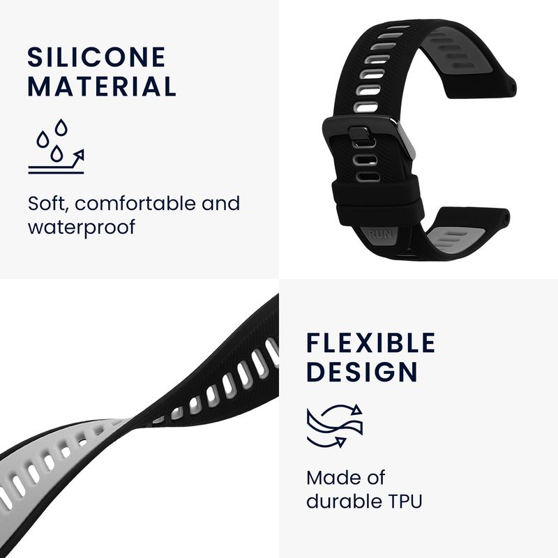 Laptop, Telefoane si Tablete - Wearables si gadgeturi - Wearables - Accesorii wearables - Curea pentru smartwatch Kwmobile pentru Garmin Forerunner 965, 955, 945, 745, curea reglabila, silicon, negru, gri - Infinity.ro