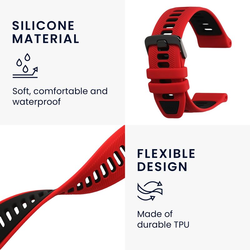 Laptop, Telefoane si Tablete - Wearables si gadgeturi - Wearables - Accesorii wearables - Curea pentru smartwatch Kwmobile pentru Garmin Forerunner 965, 955, 945, 745, curea reglabila, silicon, rosu, negru - Infinity.ro