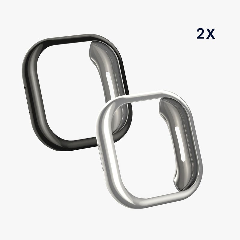 Laptop, Telefoane si Tablete - Wearables si gadgeturi - Wearables - Accesorii wearables - Set 2 huse smartwatch Kwmobile pentru Fitbit Versa 4, Sense 2, antizgarieturi, flexibil, silicon, negru, argintiu - Infinity.ro
