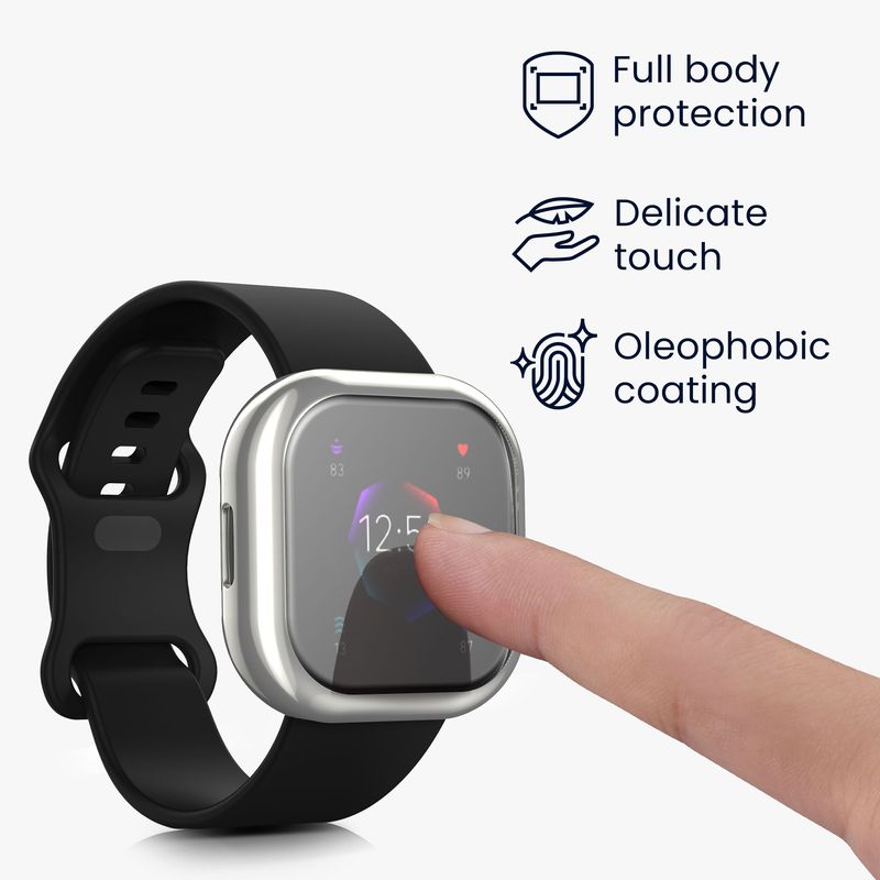 Laptop, Telefoane si Tablete - Wearables si gadgeturi - Wearables - Accesorii wearables - Set 2 huse smartwatch Kwmobile pentru Fitbit Versa 4, Sense 2, antizgarieturi, flexibil, silicon, negru, argintiu - Infinity.ro