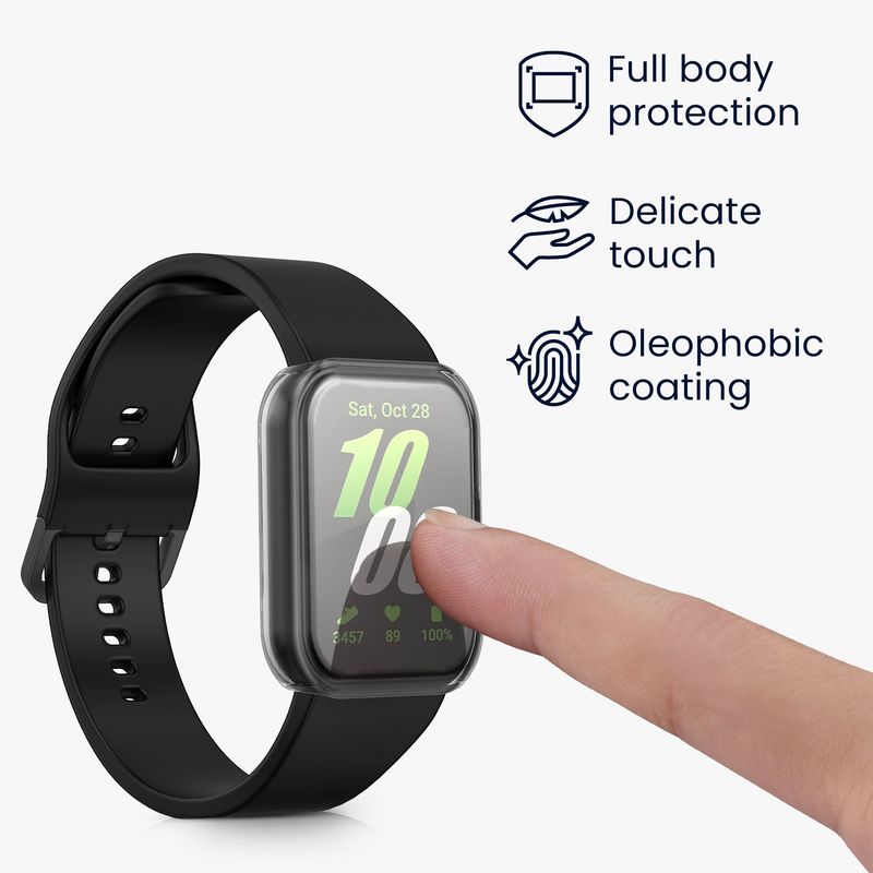 Laptop, Telefoane si Tablete - Wearables si gadgeturi - Wearables - Accesorii wearables - Set 2 huse smartwatch Kwmobile pentru Samsung Galaxy Fit 3, antizgarieturi, flexibil, silicon, transparent, auriu - Infinity.ro